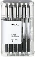 Tul Gel Pens, Retractable, Fine Point, 0.5 mm, Gray Barrel, Black Ink, Pack Of 12